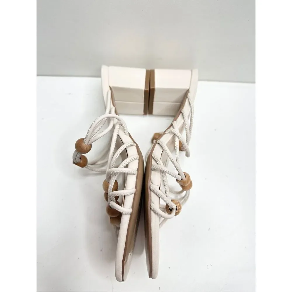 Journee Collection Sandals‎ Size 6.5 Ivory Slip On Block Heel Open Toe Strappy